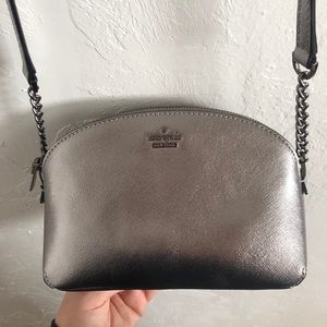 Kate Spade Grey Shiny Crossbody Chain Purse Bag